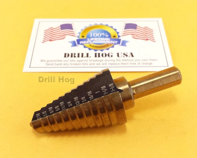 7/16-1-1/8 Step Drill Step Bit Reamer M7 UNIBIT Drill Hog® Lifetime Warranty