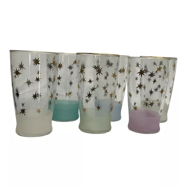 Vintage MCM Drinking Glasses Atomic Northstar Bartlett Collins 5" Tall Set of 6