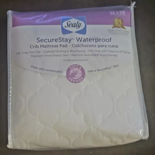 New Sealy Securestay Waterproof Crib Mattress Pad 52 x 28 Colchoneta para Cuna