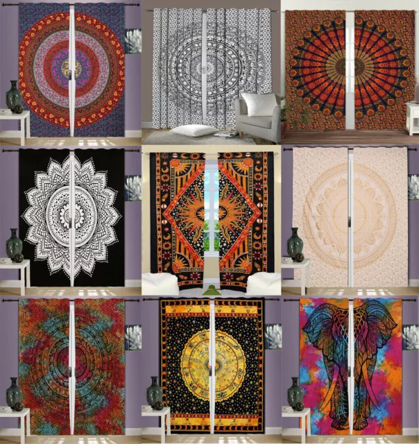 Indian Tie Die Mandala Boho Curtain Cotton Hippie Tapestry Decor Window Curtains