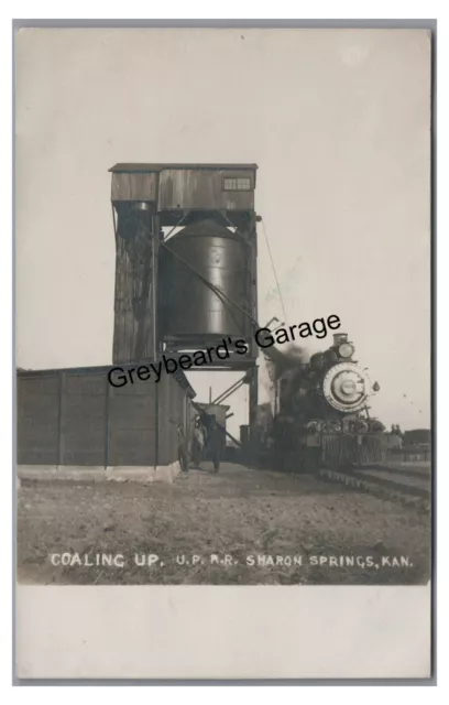 RPPC UPRR Union Pacific Railroad Station SHARON SPRINGS KS Real Photo Postcard