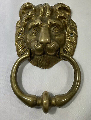 Brass Lion Head Door Knocker 4.5" x 5". Solid Brass With Knocker Plate