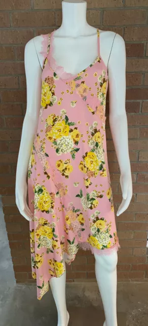 Womens ASOS SLEEVELESS SLIP DRESS Floral LACE TRIM Asymmetrical PINK Size US 12