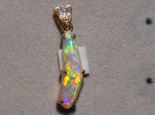 2.1 ct.  Gem Opal and Diamond Pendant , Solid 18k Yellow Gold