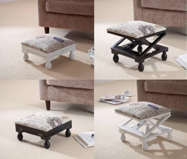 Adjustable Footstool 3 Position Padded Footstool Tapestry Style Wooden