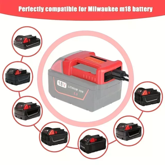 1/2-Pack Portable Power Source USB Charger Adapter For Milwaukee M18 18V Battery 3