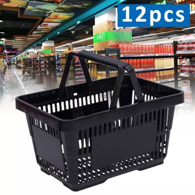 12Pcs Black Plastic Handheld Shopping Baskets Grocery Retail Store Supplies