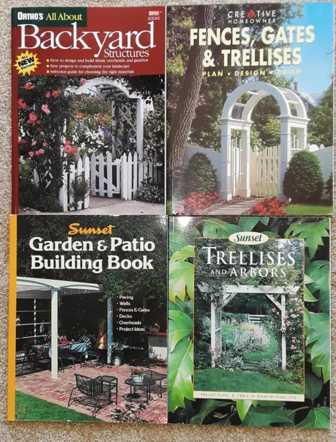 Lot of 4 How to Build Fences, Gates, Trellises Plan, Design, Build DIY Backyard