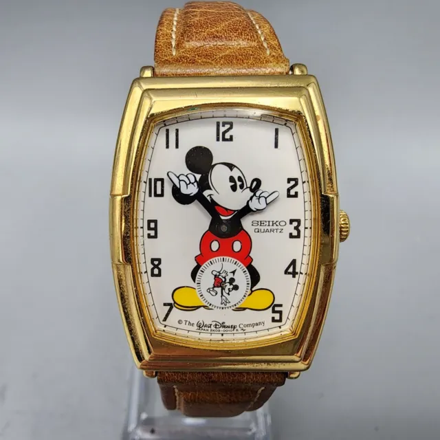 Seiko Mickey Mouse Watch men Gold Tone White Dial Small Seconds 2K03-5009 NewBat