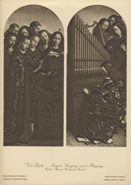 1925 Old Antique Art Print By Van Eyck - Inspiration ANGELS SINGING PLAYING