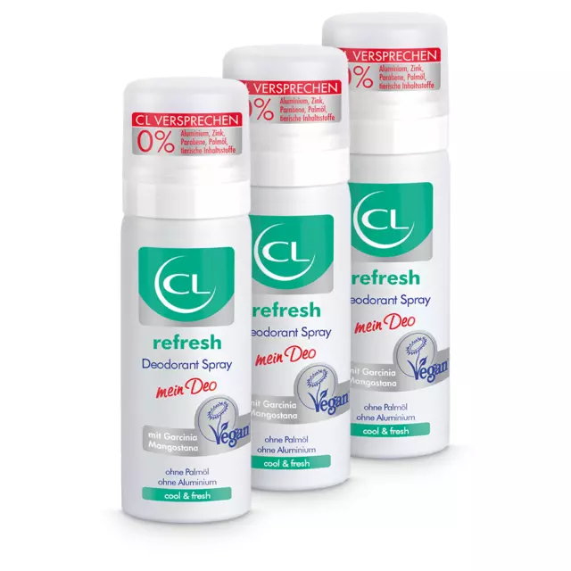 CL refresh Deodorant Spray mit kühlender Wirkung 3x 50 ml - Deo Spray für Frauen