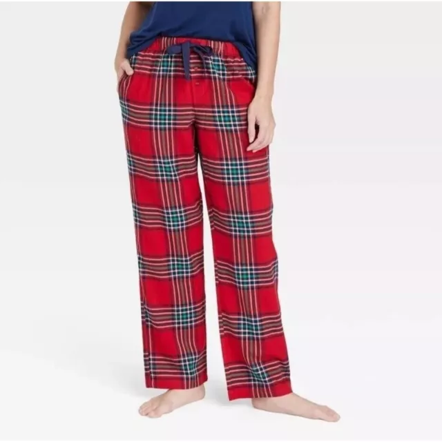 Stars Above Women's Pajama Bottoms Pants Red Green Plaid Cozy Flannel