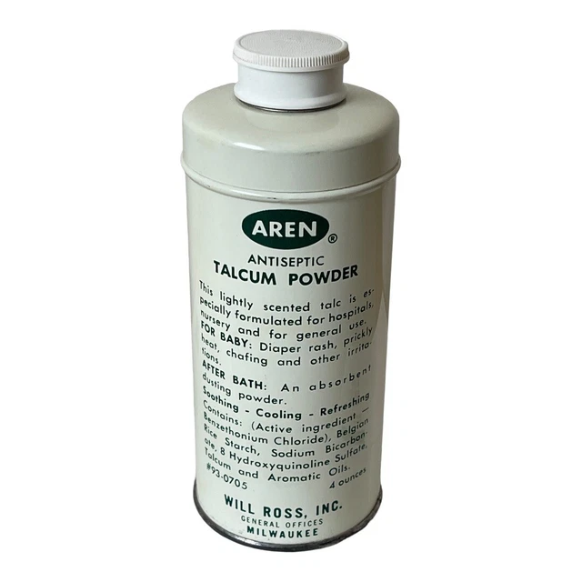 AREN Antiseptic Talcum Powder Will Ross Inc. Tin Shaker Vintage 4 oz.
