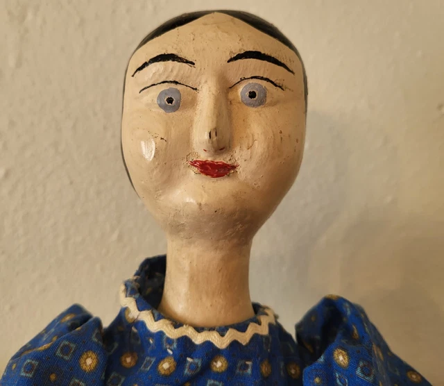 Antique Carved 17" Peg Wooden Doll