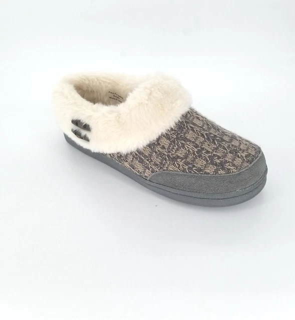 4232 Clarks Womens Faux Fur Lined Clog Slipper Beige/Grey Size 8M