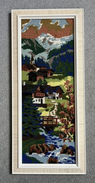 Gobelin Stickbild mit Rahmen, 23,5 cm x 53 cm, Alpenlandschaft 2