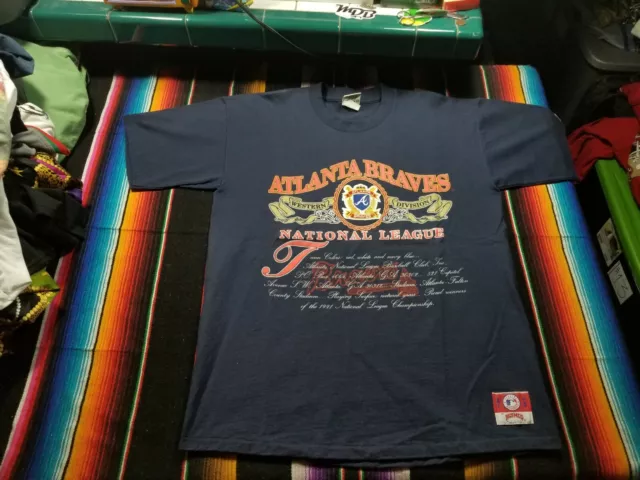 VINTAGE NUTMEG SINGLE Stitch Atlanta Braves MLB T-Shirt Sz XL 22.5x30 ...