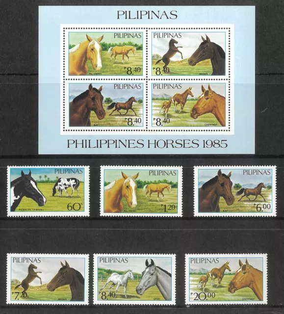 Philippines 1984 Horses Set/6 Stamps & Mini Sheet Scott 1747A/G MUH 35-10