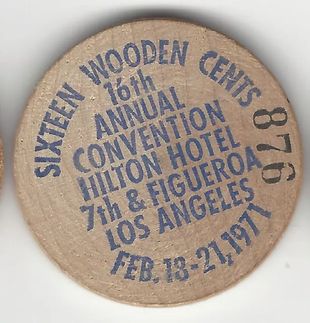 1971, Numismatic Association of Southern California, Los Angeles, Wooden Nickel