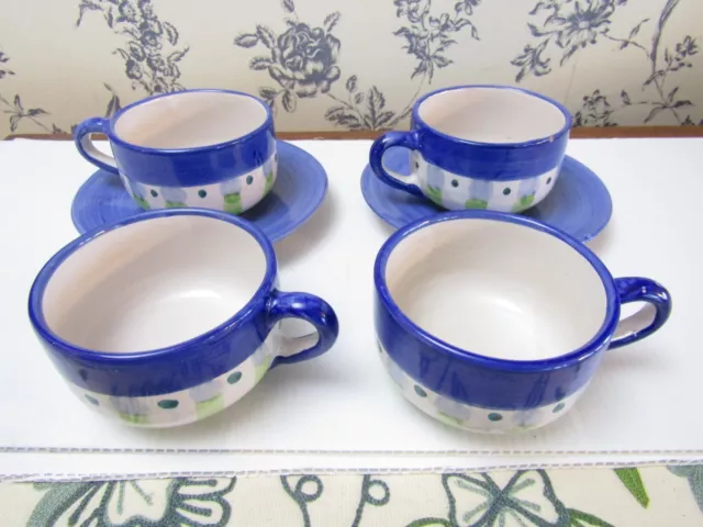 Williams Sonoma Country Fair & Solimene Cups & Saucers Blue & Green