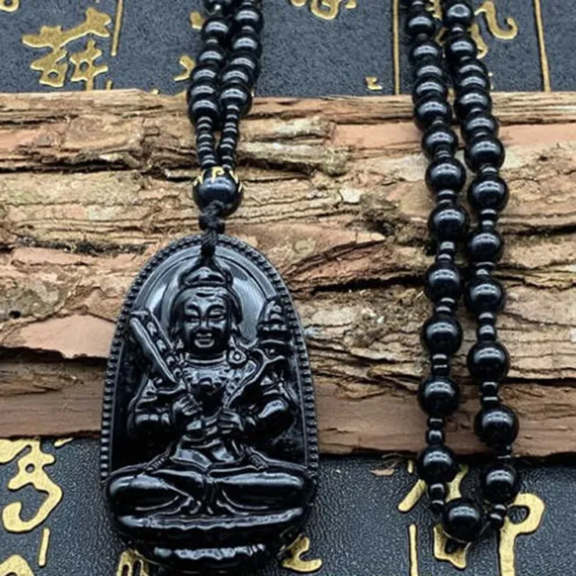 1pc Natural Black Obsidian Carved Buddha Lucky Amulet Pendant Necklace FTJ.xh