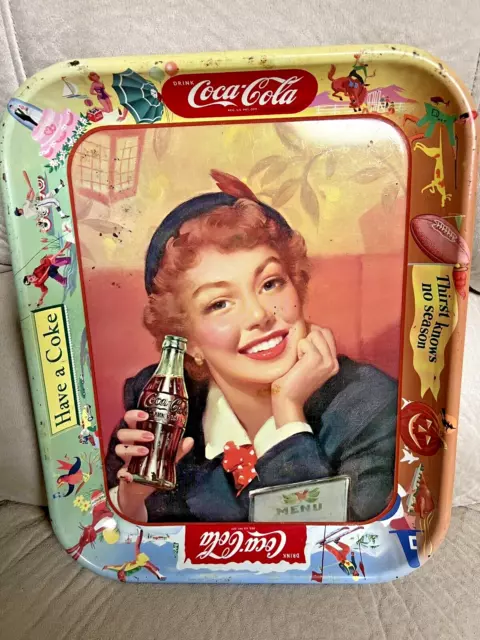Coca Cola Advertising Tray Vintage  Menu Girl As Found No Reserve Coke