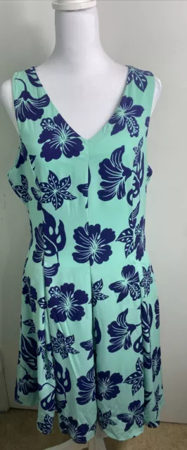 Yellow Star Modcloth L NWOT Blue Floral Fit And Flair Fully Lined Dress