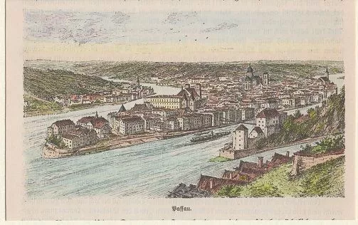 Orig. kolorierter Holzstich - Bayern - Passau.