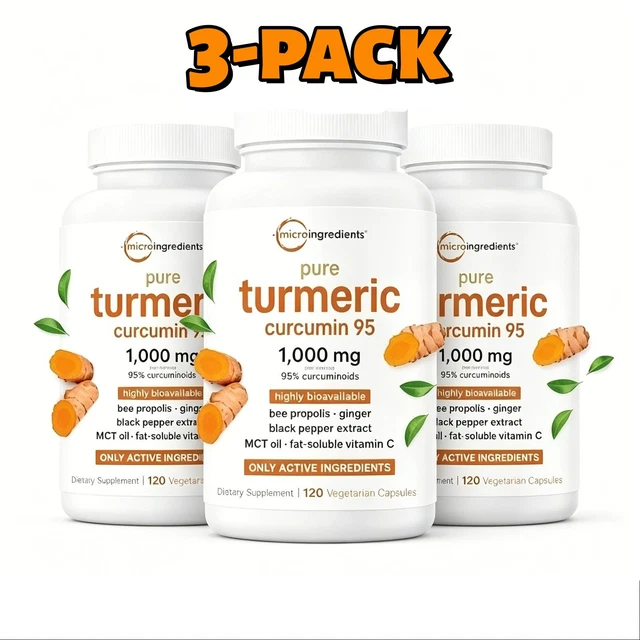3PACK | 1000MG | 95% Pure Turmeric Curcuminoids Curcumin Supplement ...