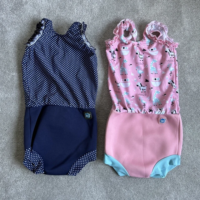 Costume pannolino Splash About Happy bambina XXL 2-3 anni blu navy a pois