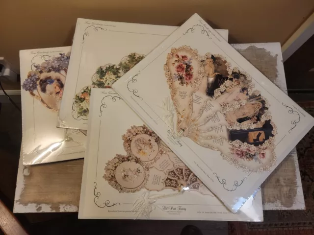 Set Of Four Victorian Inspired Fan Shaped Greeting Cards Suitable For Framing