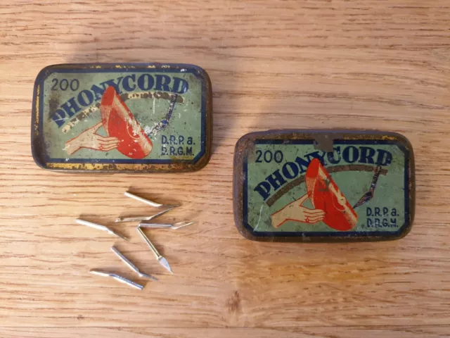 Two Phonycord gramophone needle tins, containing 216 new needles