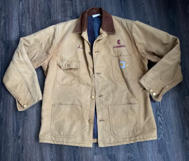 Vintage Carhartt Chore Jacket Size XL  Blanket Lined Brown Cord Collar Duck