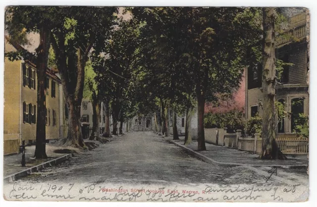 Warren, Rhode Island, Postcard View of Washington Street Looking East, 1907