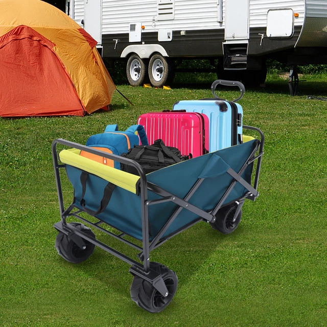 7in Wide PU Wheels shopping Foldable Wagon Cart Non-slip w/2X Mesh Cup Holders