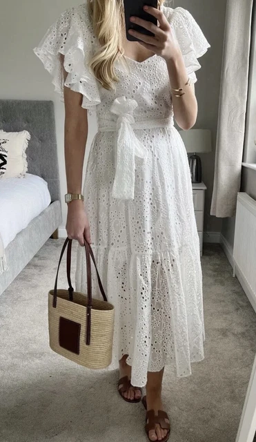 LAST!ZARA NWT SS22 Woman White Openwork Embroidery Midi Ruffle Dress  7686/922 Xs $79.00 - PicClick