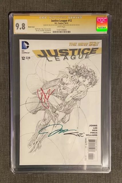 Justice League 12 Variant CGC SS 9.8 Jim Lee, Geoff Johns, Sinclair B&W Sketch