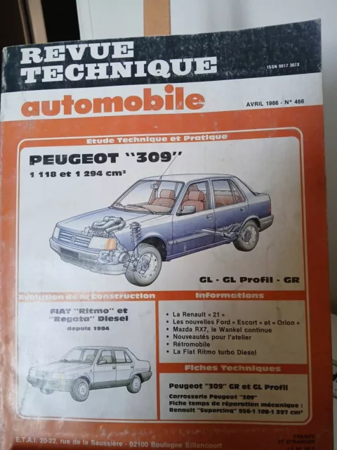 Revue Technique Automobile ou RTA N°466 Peugeot 309 essence + Fiat Ritmo Regata