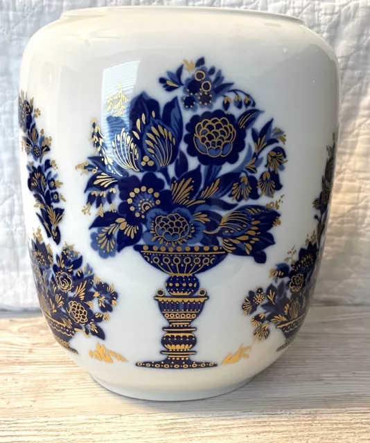 Vintage German Hand Painted Echt Kobalt 9” Vase H&Co SELB Heinrich Gold Floral