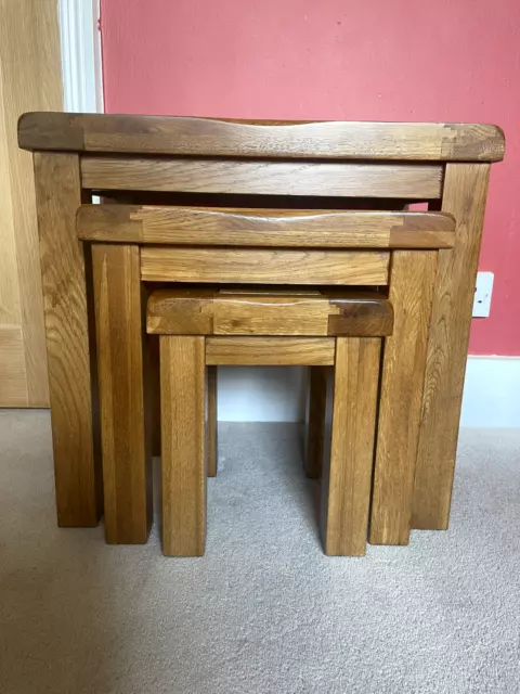 solid oak nest of 3 tables