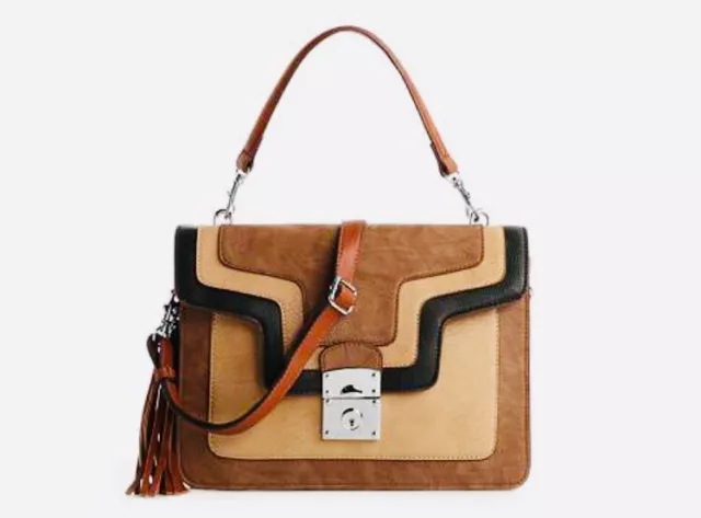 POPPIE JONES Multi Colored Faux Leather Versatile Purse Style: Juliet Taupe NWT