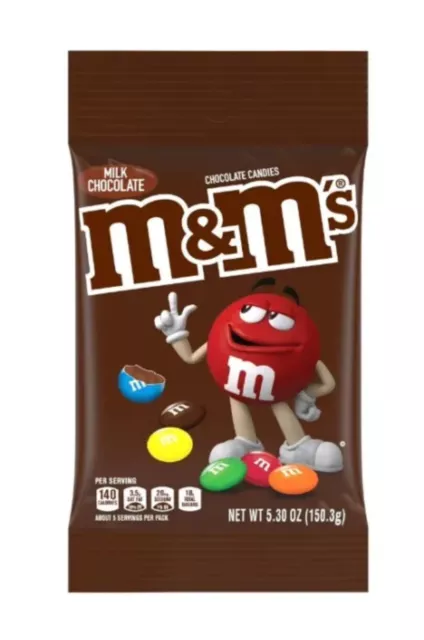 M&Ms Plain Milk Chocolate Peg Bag 5.03oz Ea  (12 Per Box) Exp 7/2024