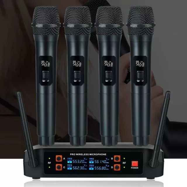 Professional UHF Wireless Microphone 4 Channel Handheld Mic Home Speaker Karaoke