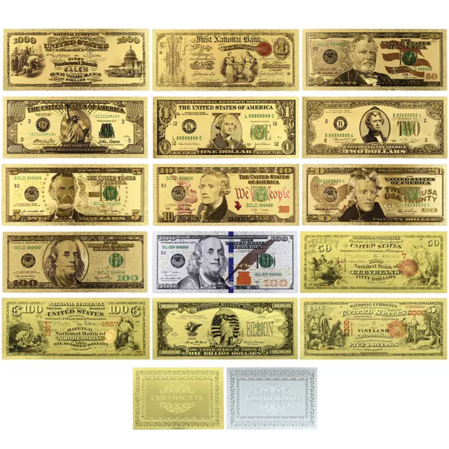 Business Souvenir Gifts 15pcs American Gold Banknote Set US Dollars Art Crafts