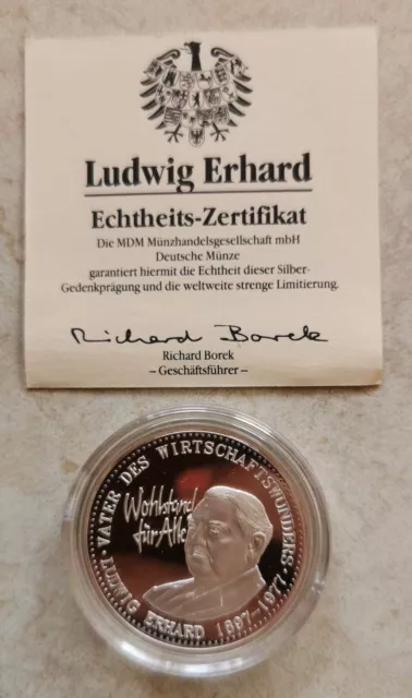 Medaille Ludwig Erhard  Wohlstand für Alle  Deutschland  1995  Silber PP