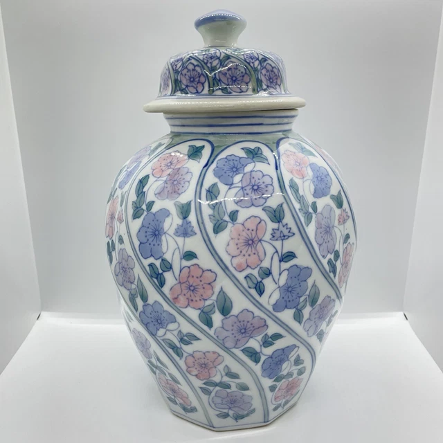 Große große handbemalte orientalische Blumenmuster blau weiß rosa Keramik Urne Ingwerglas