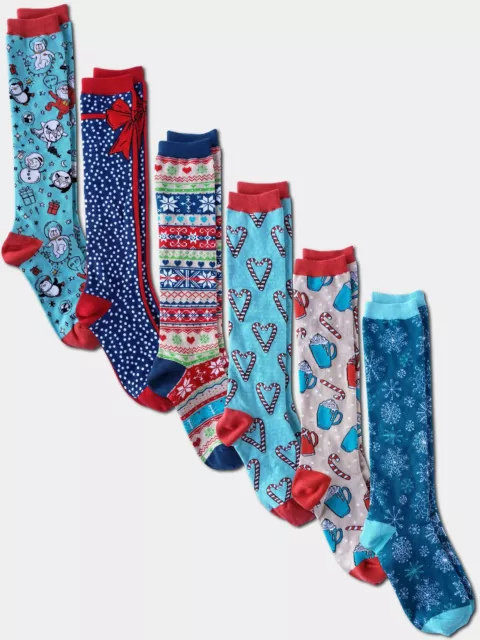 Kalon 6 Pack Women's Knee High Christmas Socks Novelty Gift Set