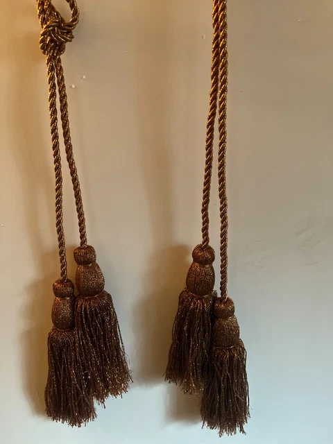 Pair Gold Metallic Tassels Curtain Drape Braided Thick Cord Tie Backs 36 in