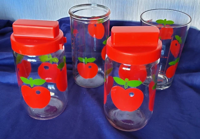 Lot De 5 Bocaux Vintage Henkel Pommes Rouges – Verre Conservation Cuisine Décor