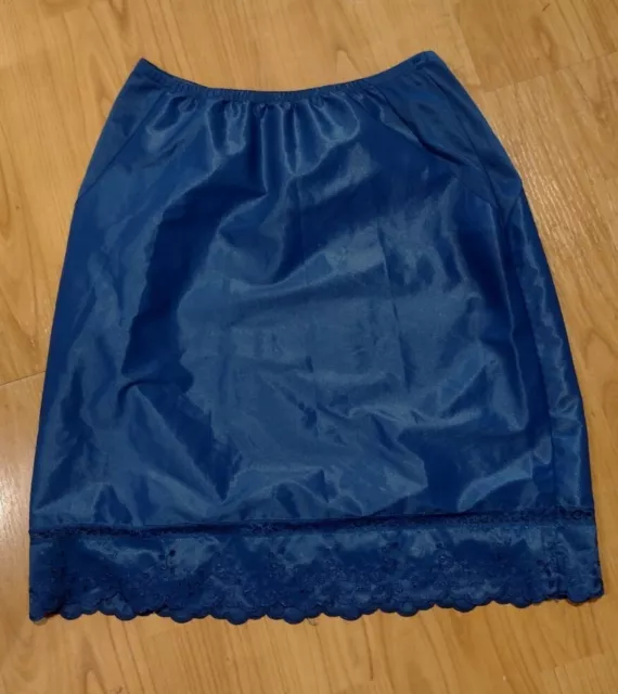 Vintage Kayser Half Slip Dark Royal Blue Nylon Lace Trim 21" long- MEDIUM